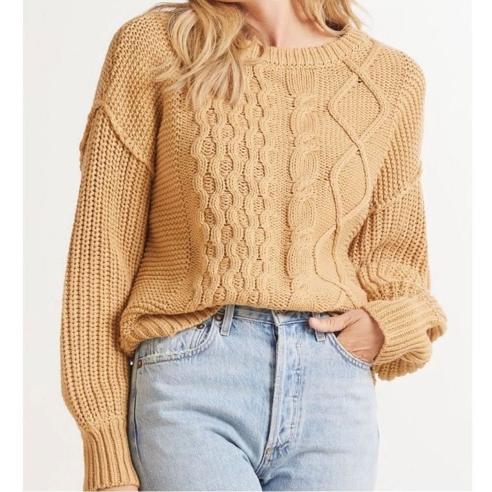 Free People Women’s Dream‎ Cable Knit Tan Sweater Oversized Small